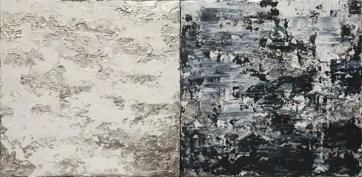 Place Order ▷ Horizon in Silver Steel (Diptych) by Chelsea Davine, 2020 | Palette knife painting