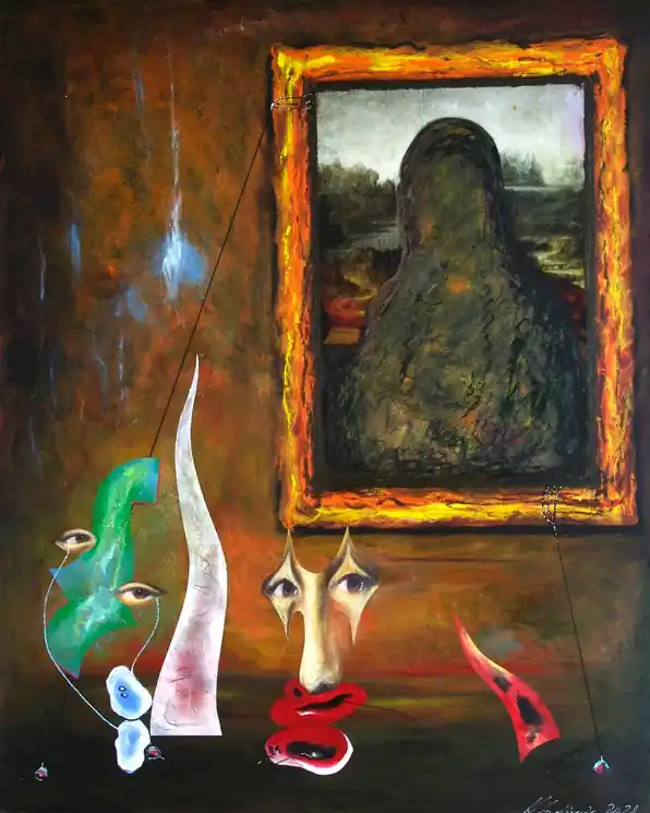 ▷ The theft of the Mona Lisa by Vladimir Kolosov, 2021 | Mixed Media Painting Budget