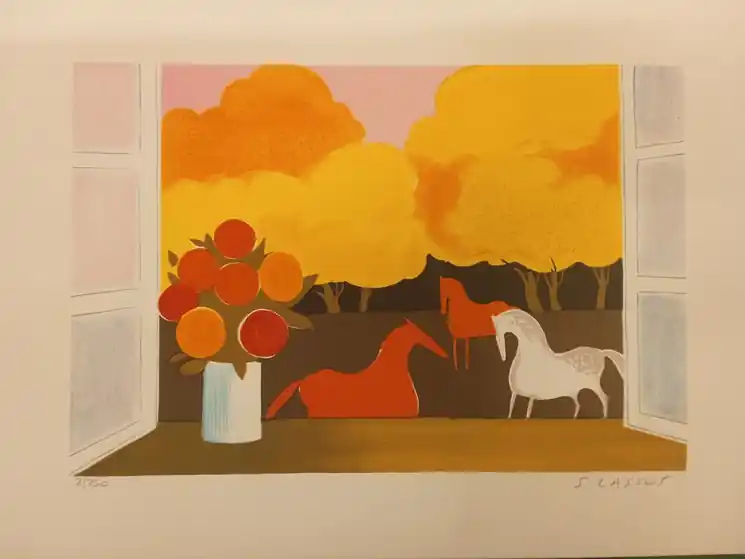 ▷ Chevaux rouge et blanc by Serge Lassus, 1984 | Lithographie Drawing Crafted