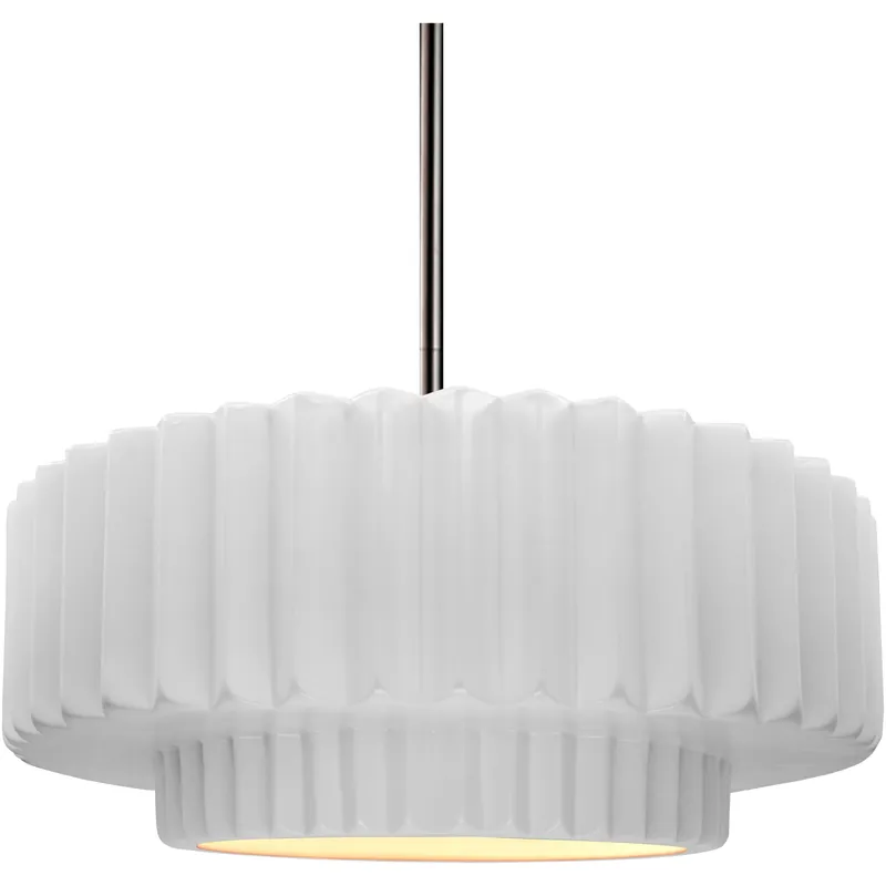 Radiance Collection - Pleated Tier Pendant Ceiling Light in Brushed Nickel, Black Cord, Replaceable Bulb, Gloss White (outside and inside of fixture), 14.5W x 5.25H, Form+Finish+Function Budget