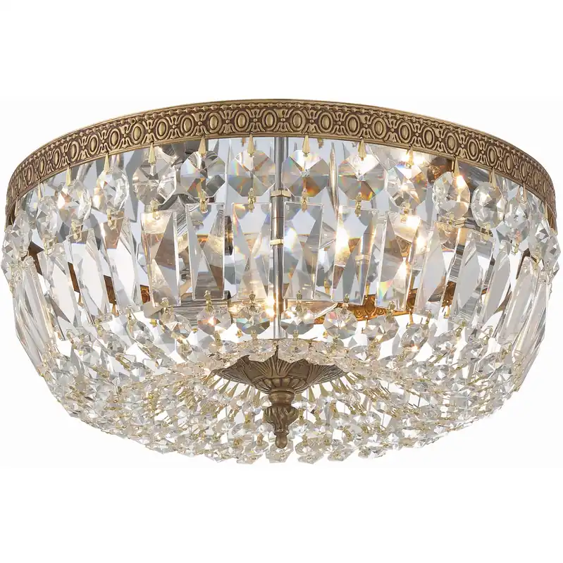 Crafted Westbury 3 Light 14 inch Olde Brass Flush Ceiling Light in Clear Spectra