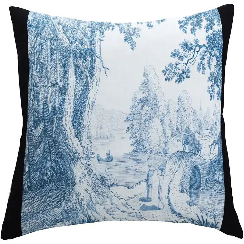 Limited Edition Dann Foley 24 inch White and Black and Blue Decorative Pillow