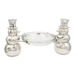 Tabletop Aluminum Snowmen Holding Glass Bowl Certified