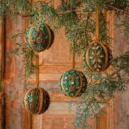 3 Inch Elegant Embroidered Jeweled Ornaments Set of 4 High Quality