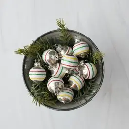 Deal Multicolored Striped Ornament Set of 12